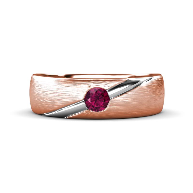 Ekon 1/6 ct Round Rhodolite Garnet Brushed Satin Finish Solitaire Men Wedding Band (5 mm) 