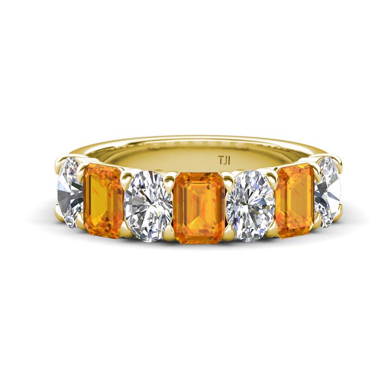 Zuwena 3.25 ctw Natural Diamond Oval Shape (6x4 mm) & Citrine Emerald Shape (6x4 mm) Seven Stone Wedding Band 