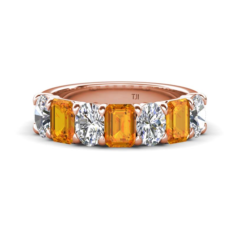 Zuwena 3.25 ctw Natural Diamond Oval Shape (6x4 mm) & Citrine Emerald Shape (6x4 mm) Seven Stone Wedding Band 