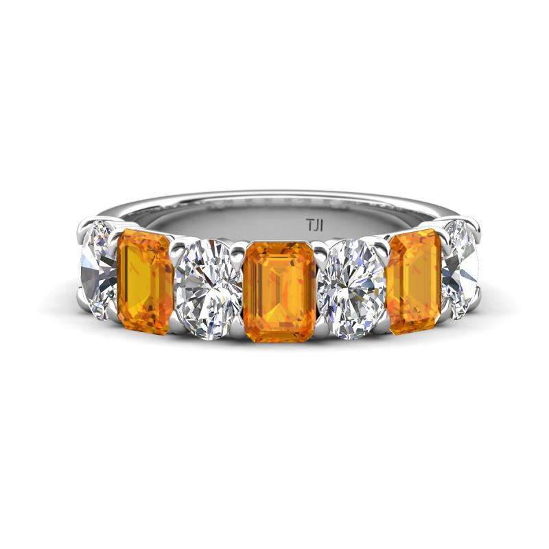Zuwena 3.25 ctw Natural Diamond Oval Shape (6x4 mm) & Citrine Emerald Shape (6x4 mm) Seven Stone Wedding Band 
