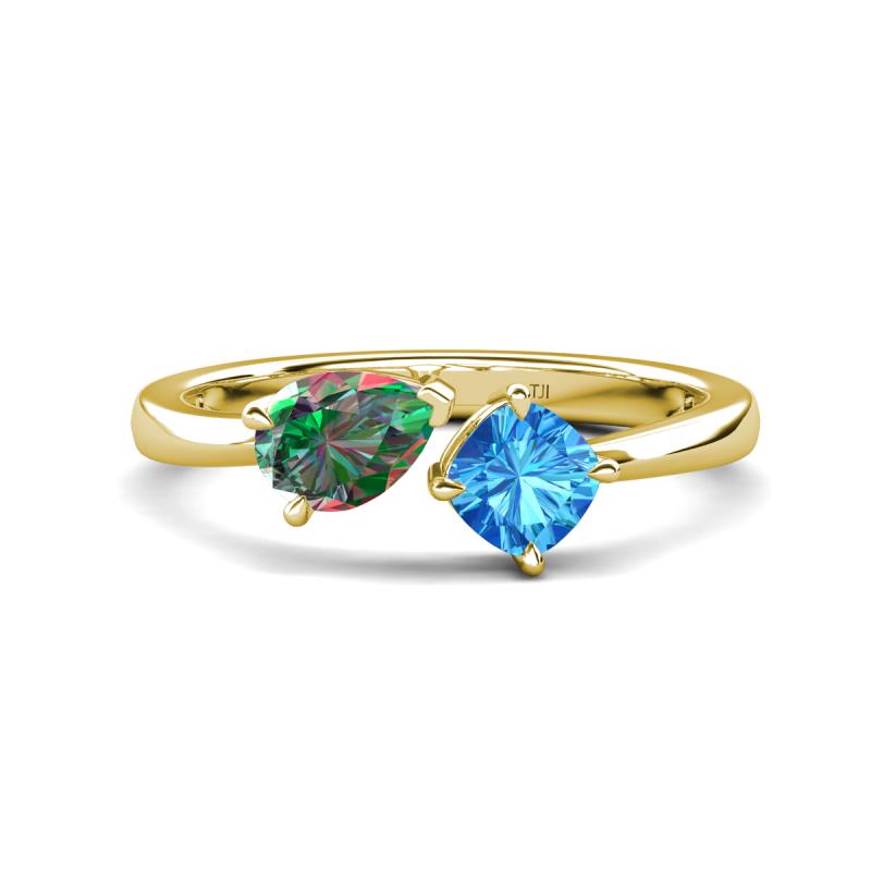 Lysha 1.61 ctw Lab Created Alexandrite Pear Shape (7x5 mm) & Blue Topaz Cushion Shape (5.00 mm) Toi Et Moi Engagement Ring 