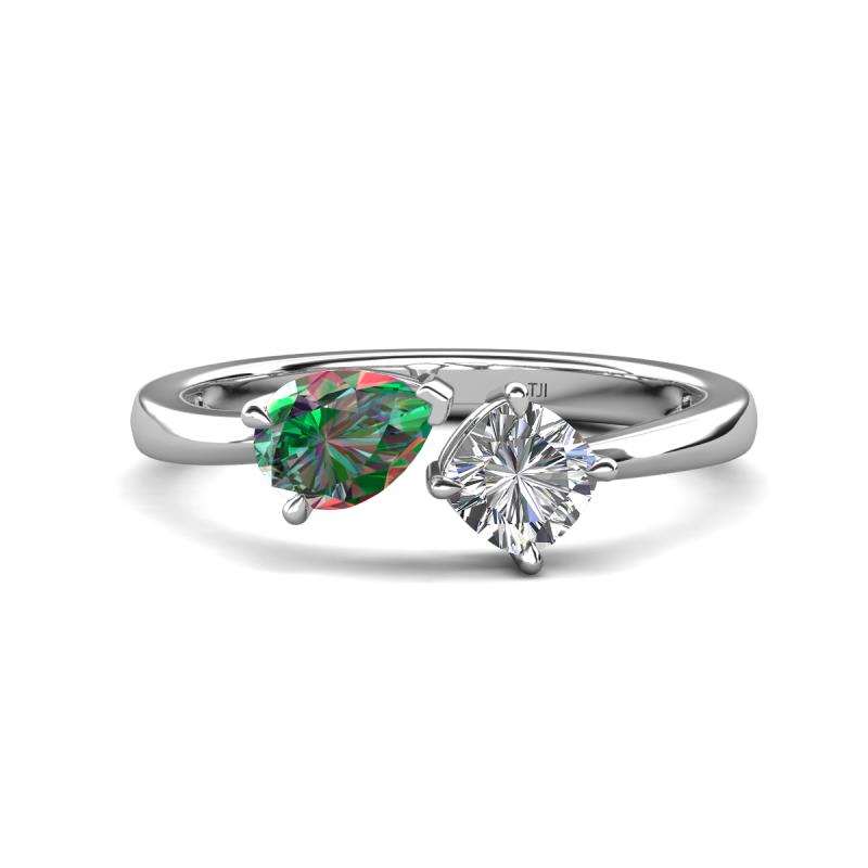 Lysha 1.43 ctw Lab Created Alexandrite Pear Shape (7x5 mm) & Moissanite Cushion Shape (5.00 mm) Toi Et Moi Engagement Ring 