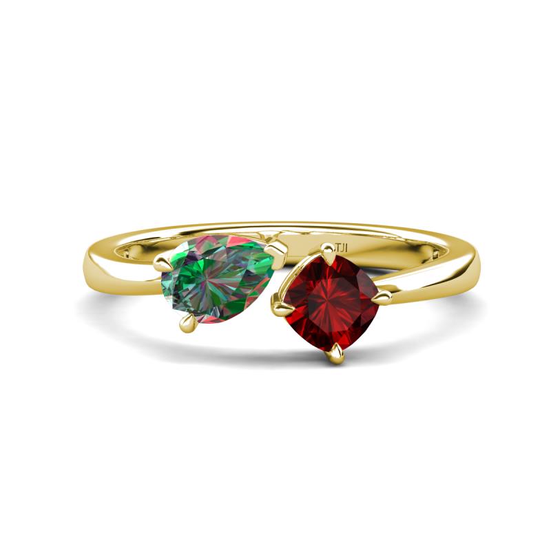 Lysha 1.61 ctw Lab Created Alexandrite Pear Shape (7x5 mm) & Red Garnet Cushion Shape (5.00 mm) Toi Et Moi Engagement Ring 