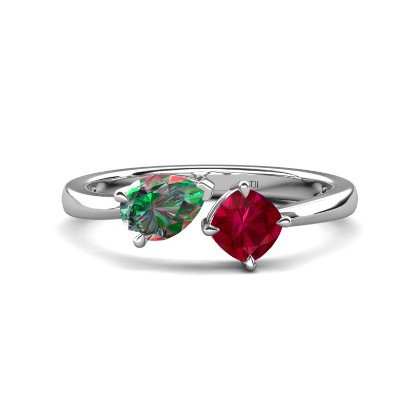 Lysha 1.67 ctw Lab Created Alexandrite Pear Shape (7x5 mm) & Lab Created Ruby Cushion Shape (5.00 mm) Toi Et Moi Engagement Ring 