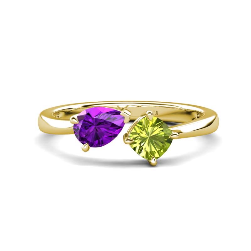 Lysha 1.30 ctw Amethyst Pear Shape (7x5 mm) & Peridot Cushion Shape (5.00 mm) Toi Et Moi Engagement Ring 