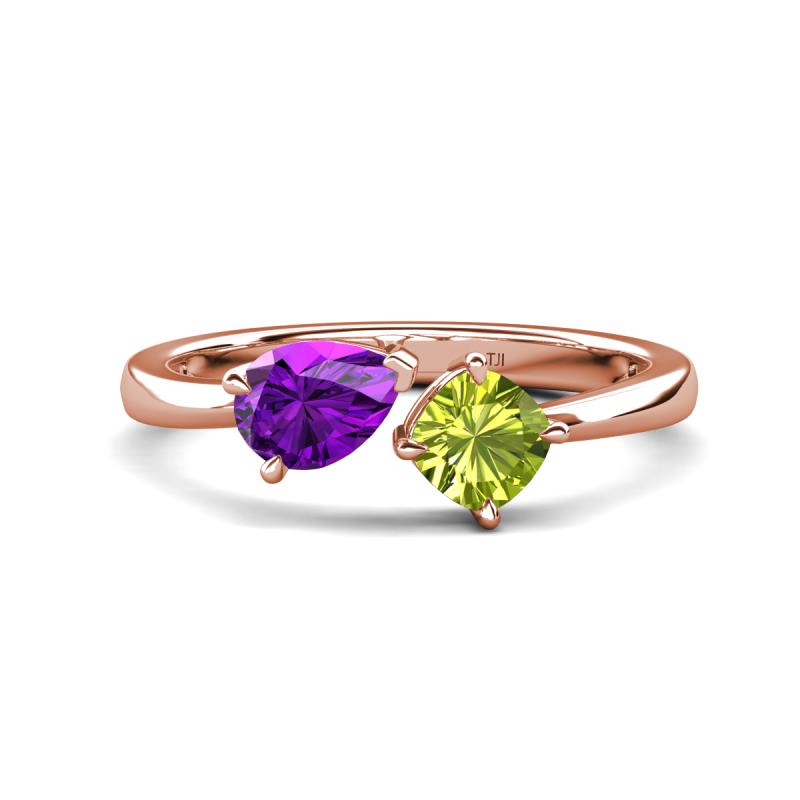 Lysha 1.30 ctw Amethyst Pear Shape (7x5 mm) & Peridot Cushion Shape (5.00 mm) Toi Et Moi Engagement Ring 