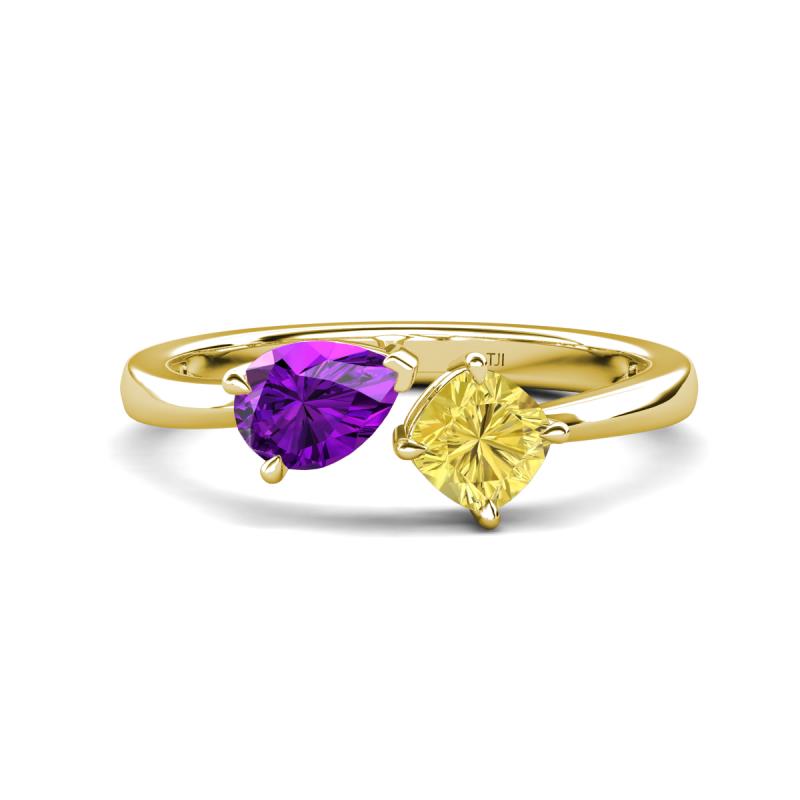Lysha 1.46 ctw Amethyst Pear Shape (7x5 mm) & Lab Created Yellow Sapphire Cushion Shape (5.00 mm) Toi Et Moi Engagement Ring 