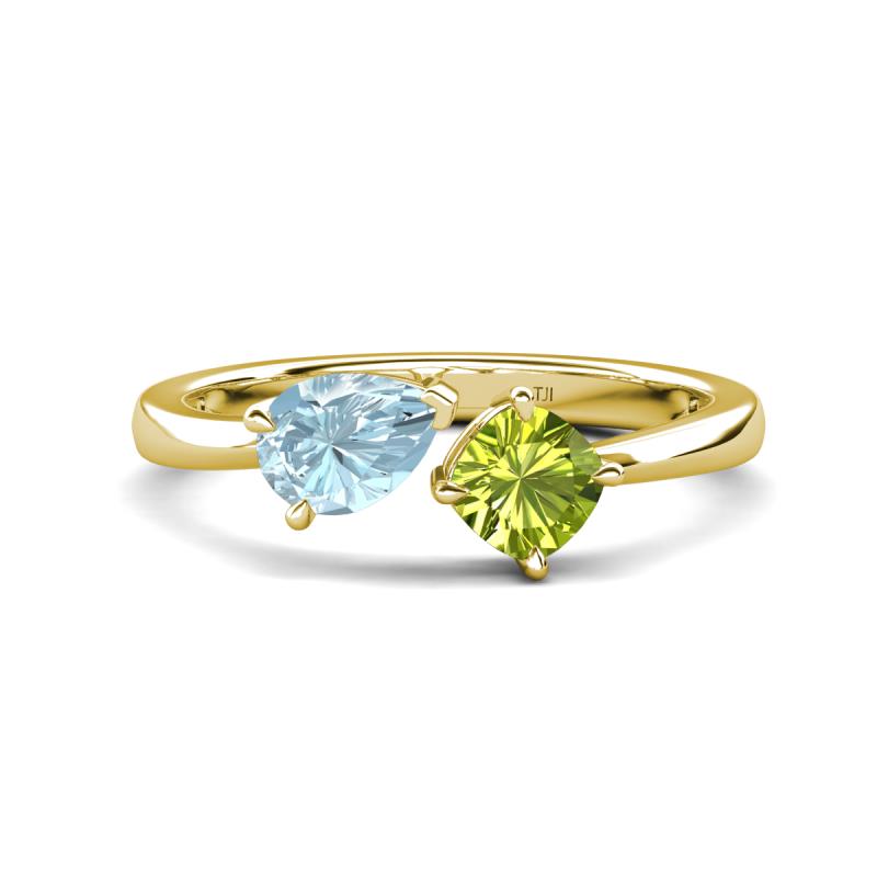 Lysha 1.25 ctw Aquamarine Pear Shape (7x5 mm) & Peridot Cushion Shape (5.00 mm) Toi Et Moi Engagement Ring 