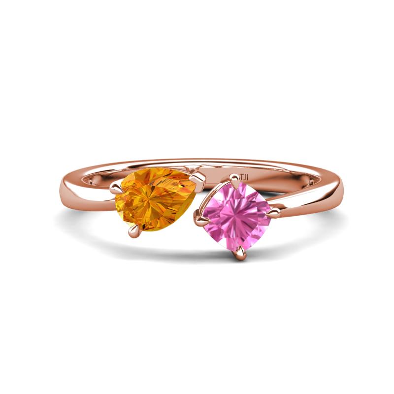 Lysha 1.46 ctw Citrine Pear Shape (7x5 mm) & Lab Created Pink Sapphire Cushion Shape (5.00 mm) Toi Et Moi Engagement Ring 