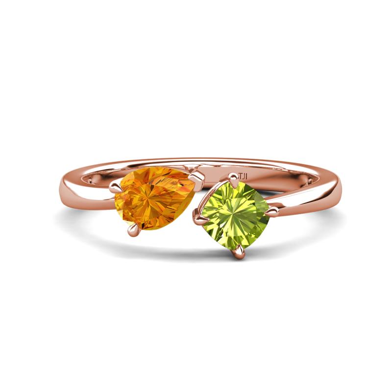 Lysha 1.30 ctw Citrine Pear Shape (7x5 mm) & Peridot Cushion Shape (5.00 mm) Toi Et Moi Engagement Ring 