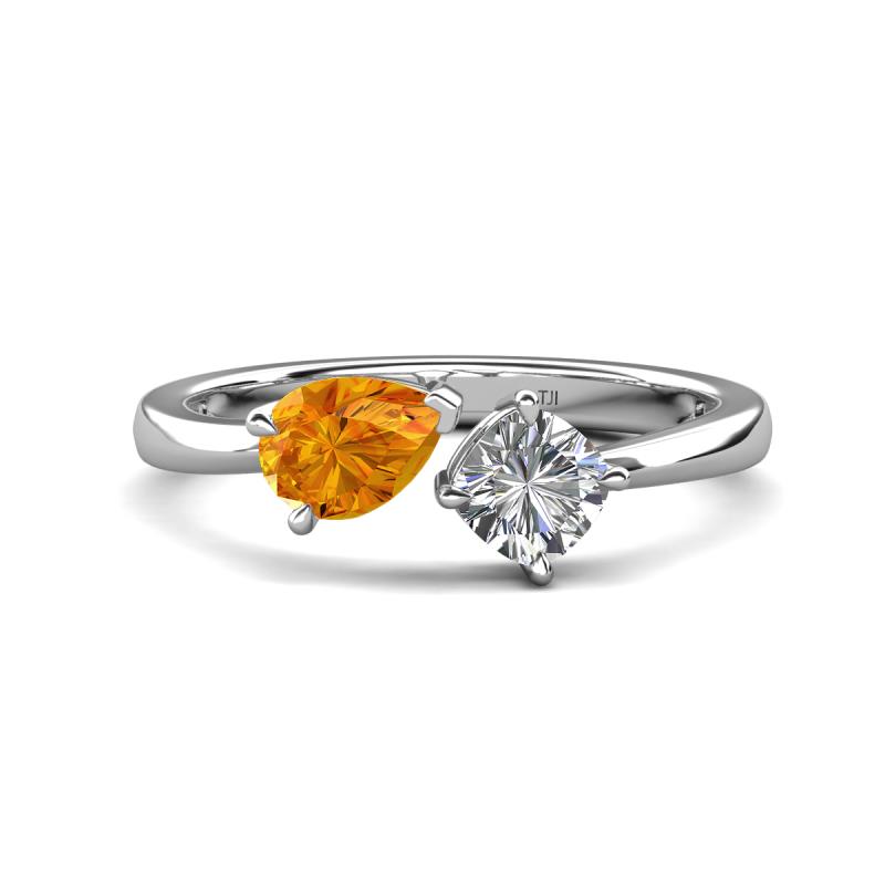 Lysha 1.22 ctw Citrine Pear Shape (7x5 mm) & Moissanite Cushion Shape (5.00 mm) Toi Et Moi Engagement Ring 