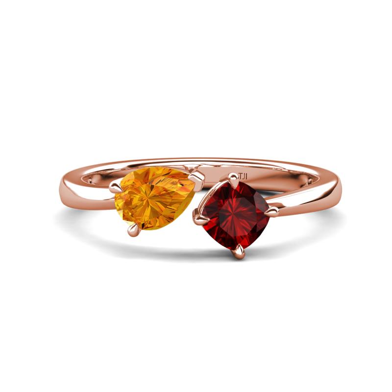 Lysha 1.40 ctw Citrine Pear Shape (7x5 mm) & Red Garnet Cushion Shape (5.00 mm) Toi Et Moi Engagement Ring 