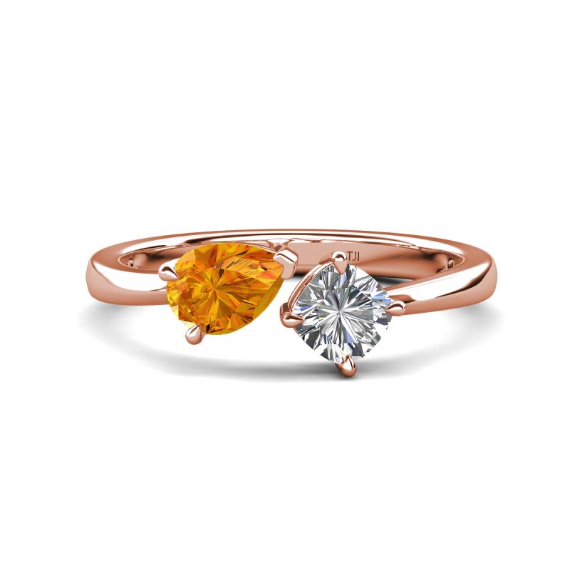 Lysha 1.15 ctw Citrine Pear Shape (7x5 mm) & Natural Diamond Cushion Shape (5.00 mm) Toi Et Moi Engagement Ring 