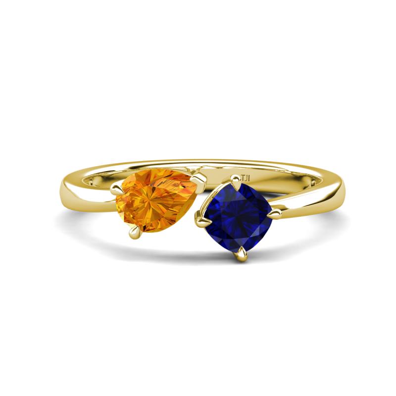 Lysha 1.46 ctw Citrine Pear Shape (7x5 mm) & Lab Created Blue Sapphire Cushion Shape (5.00 mm) Toi Et Moi Engagement Ring 