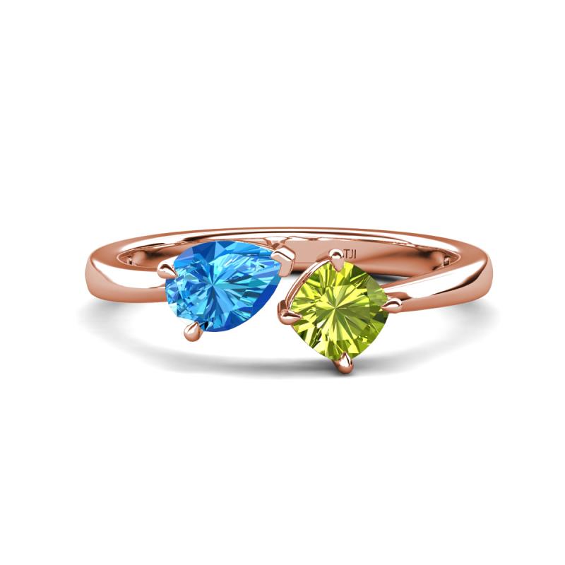 Lysha 1.50 ctw Blue Topaz Pear Shape (7x5 mm) & Peridot Cushion Shape (5.00 mm) Toi Et Moi Engagement Ring 
