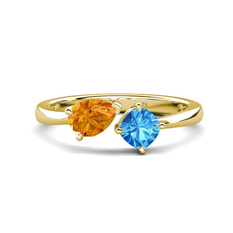 Lysha 1.40 ctw Citrine Pear Shape (7x5 mm) & Blue Topaz Cushion Shape (5.00 mm) Toi Et Moi Engagement Ring 