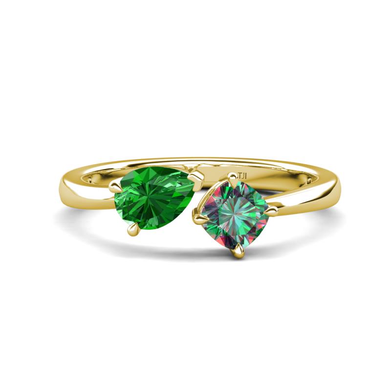 Lysha 1.61 ctw Green Garnet Pear Shape (7x5 mm) & Lab Created Alexandrite Cushion Shape (5.00 mm) Toi Et Moi Engagement Ring 