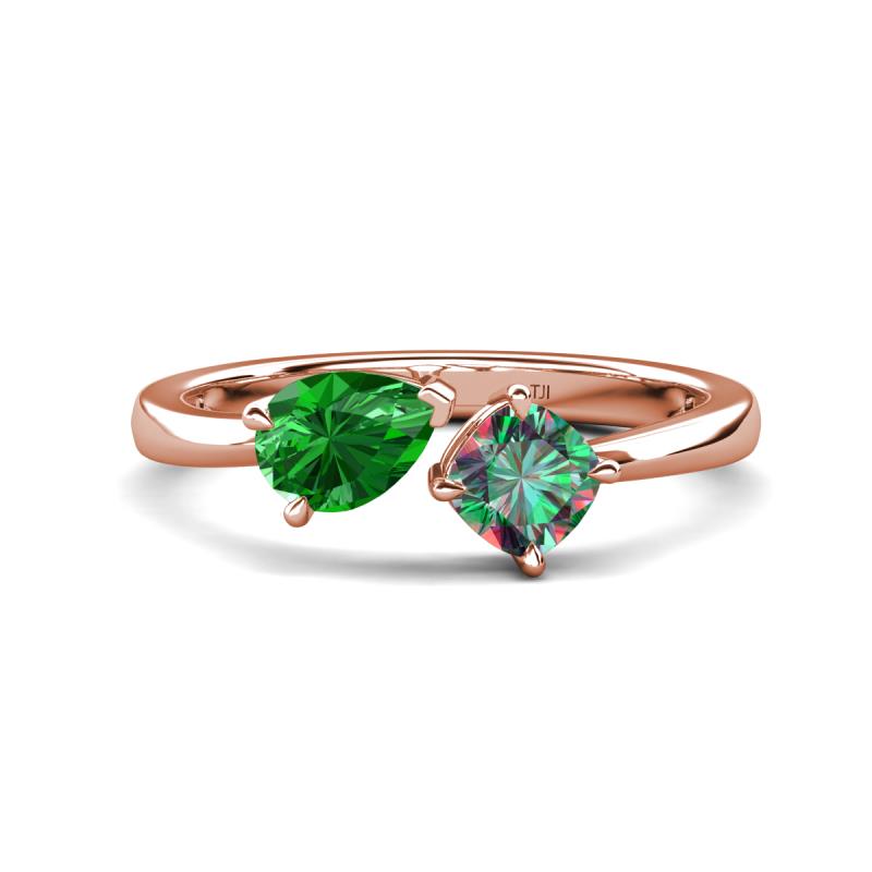 Lysha 1.61 ctw Green Garnet Pear Shape (7x5 mm) & Lab Created Alexandrite Cushion Shape (5.00 mm) Toi Et Moi Engagement Ring 