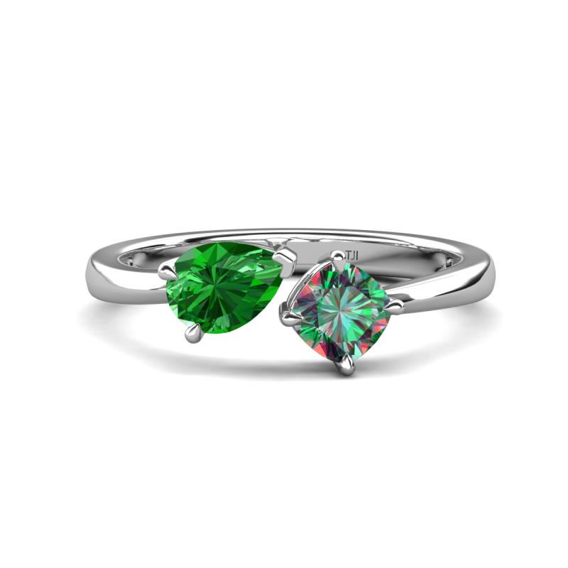 Lysha 1.61 ctw Green Garnet Pear Shape (7x5 mm) & Lab Created Alexandrite Cushion Shape (5.00 mm) Toi Et Moi Engagement Ring 