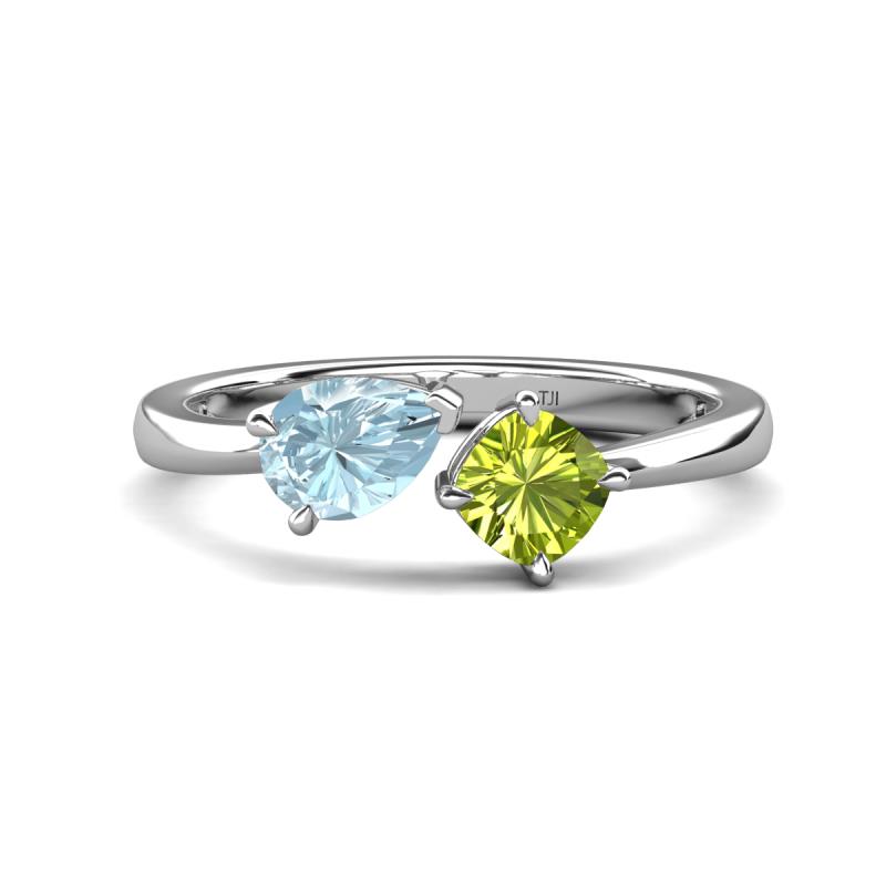 Lysha 1.25 ctw Aquamarine Pear Shape (7x5 mm) & Peridot Cushion Shape (5.00 mm) Toi Et Moi Engagement Ring 