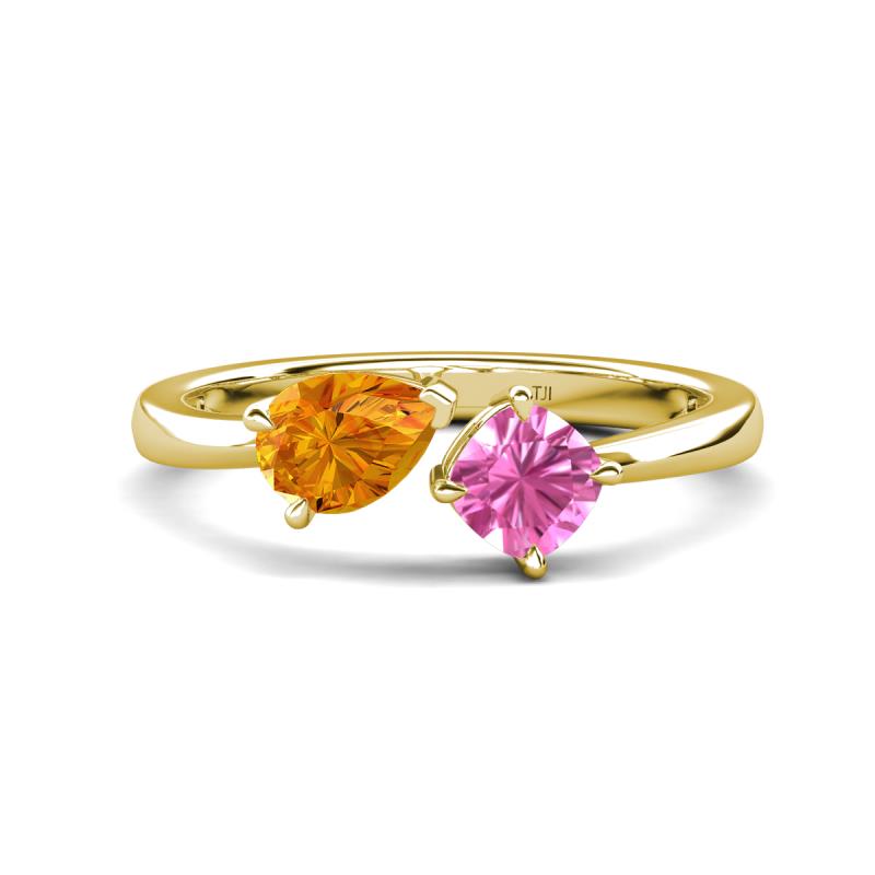 Lysha 1.46 ctw Citrine Pear Shape (7x5 mm) & Lab Created Pink Sapphire Cushion Shape (5.00 mm) Toi Et Moi Engagement Ring 