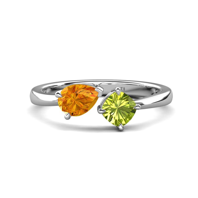 Lysha 1.30 ctw Citrine Pear Shape (7x5 mm) & Peridot Cushion Shape (5.00 mm) Toi Et Moi Engagement Ring 