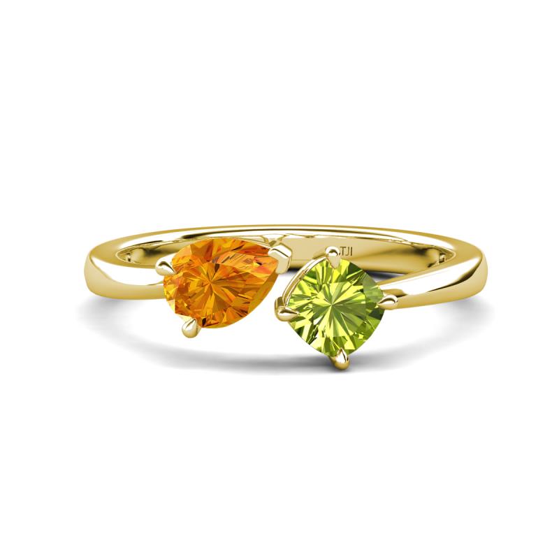 Lysha 1.30 ctw Citrine Pear Shape (7x5 mm) & Peridot Cushion Shape (5.00 mm) Toi Et Moi Engagement Ring 