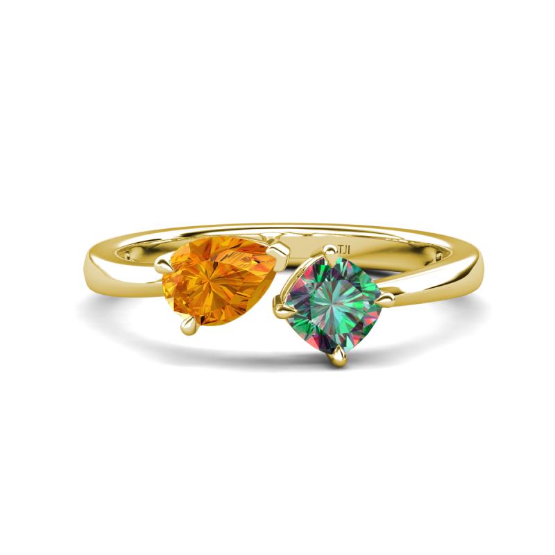 Lysha 1.46 ctw Citrine Pear Shape (7x5 mm) & Lab Created Alexandrite Cushion Shape (5.00 mm) Toi Et Moi Engagement Ring 