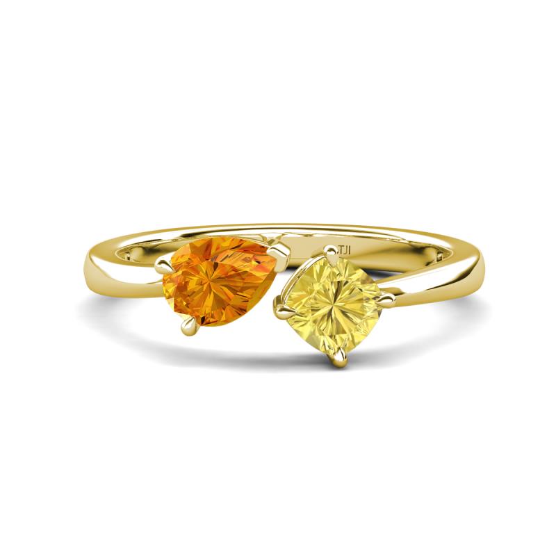 Lysha 1.46 ctw Citrine Pear Shape (7x5 mm) & Lab Created Yellow Sapphire Cushion Shape (5.00 mm) Toi Et Moi Engagement Ring 