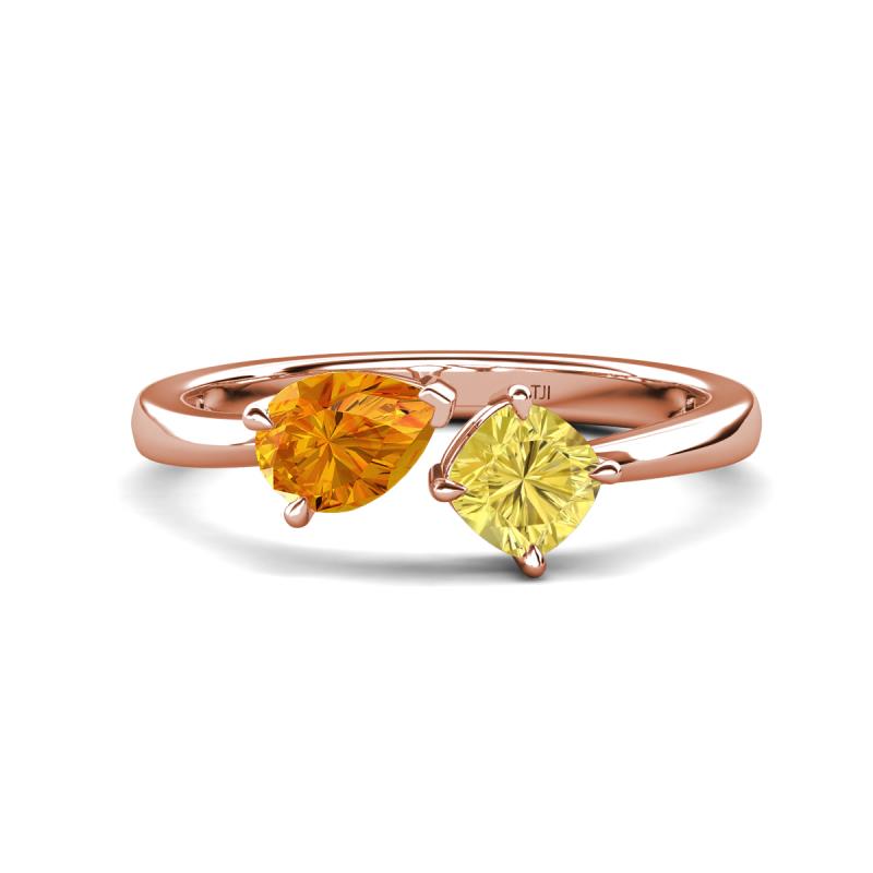 Lysha 1.46 ctw Citrine Pear Shape (7x5 mm) & Lab Created Yellow Sapphire Cushion Shape (5.00 mm) Toi Et Moi Engagement Ring 