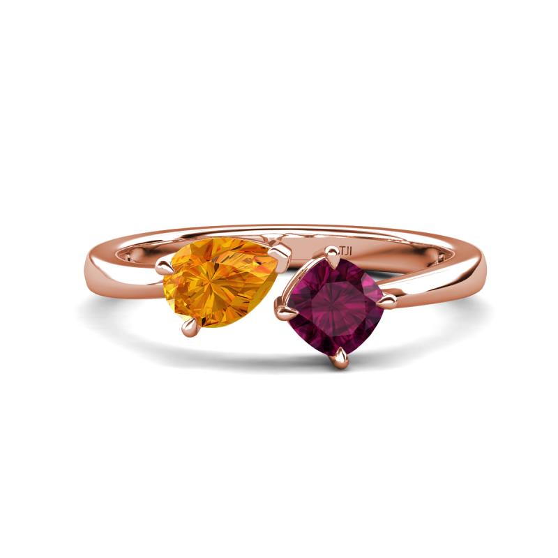 Lysha 1.27 ctw Citrine Pear Shape (7x5 mm) & Rhodolite Garnet Cushion Shape (5.00 mm) Toi Et Moi Engagement Ring 