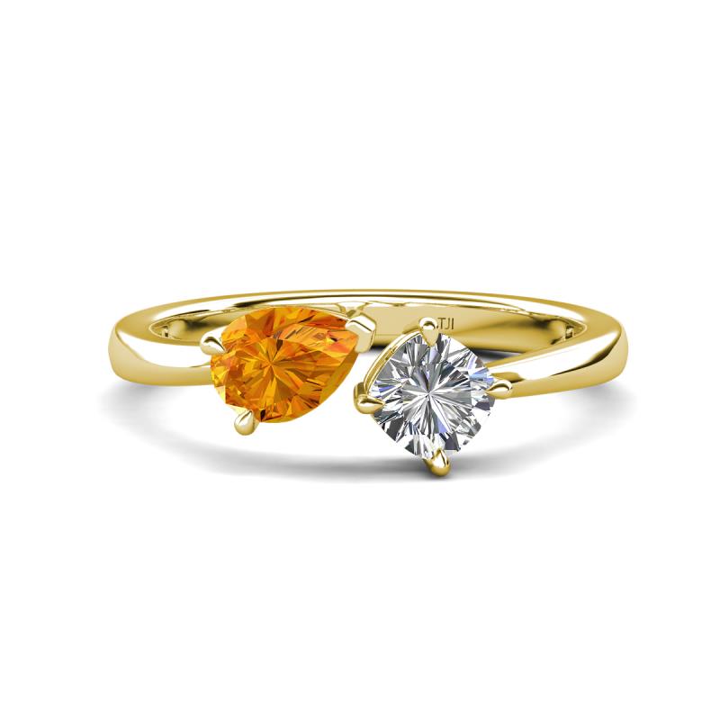 Lysha 1.15 ctw Citrine Pear Shape (7x5 mm) & Lab Grown Diamond Cushion Shape (5.00 mm) Toi Et Moi Engagement Ring 