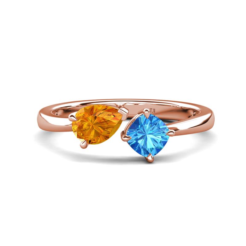 Lysha 1.40 ctw Citrine Pear Shape (7x5 mm) & Blue Topaz Cushion Shape (5.00 mm) Toi Et Moi Engagement Ring 