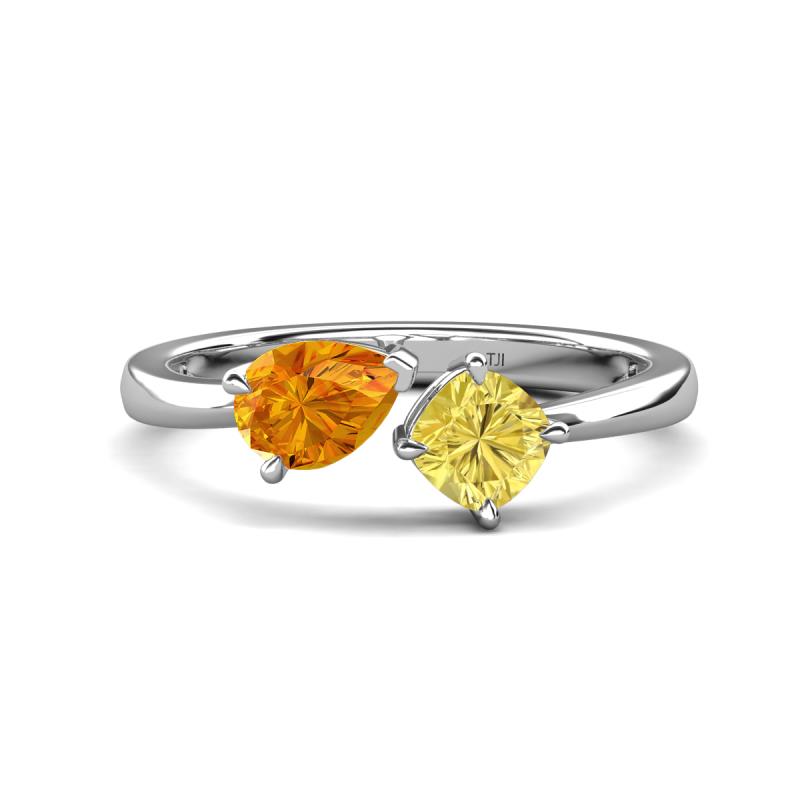 Lysha 1.46 ctw Citrine Pear Shape (7x5 mm) & Lab Created Yellow Sapphire Cushion Shape (5.00 mm) Toi Et Moi Engagement Ring 