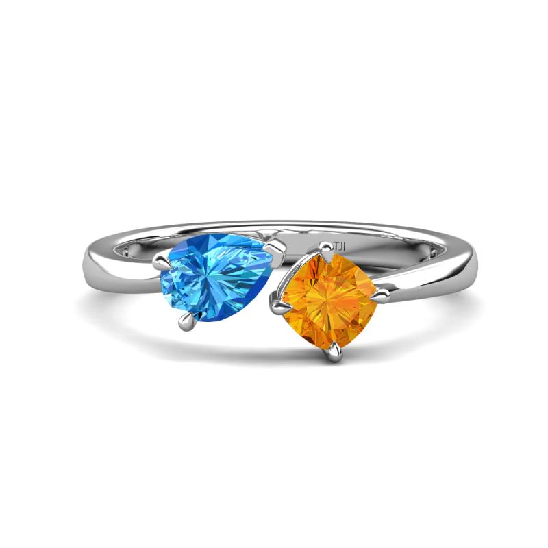 Lysha 1.35 ctw Blue Topaz Pear Shape (7x5 mm) & Citrine Cushion Shape (5.00 mm) Toi Et Moi Engagement Ring 