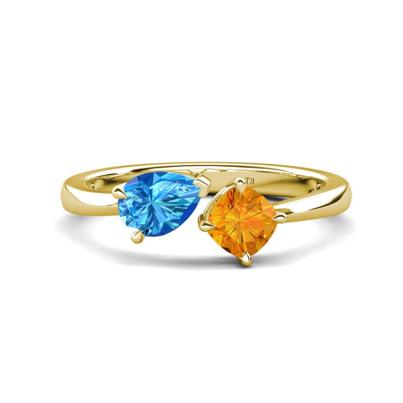 Lysha 1.35 ctw Blue Topaz Pear Shape (7x5 mm) & Citrine Cushion Shape (5.00 mm) Toi Et Moi Engagement Ring 