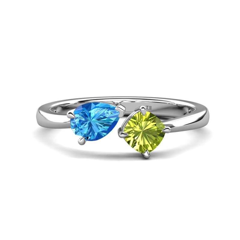 Lysha 1.50 ctw Blue Topaz Pear Shape (7x5 mm) & Peridot Cushion Shape (5.00 mm) Toi Et Moi Engagement Ring 