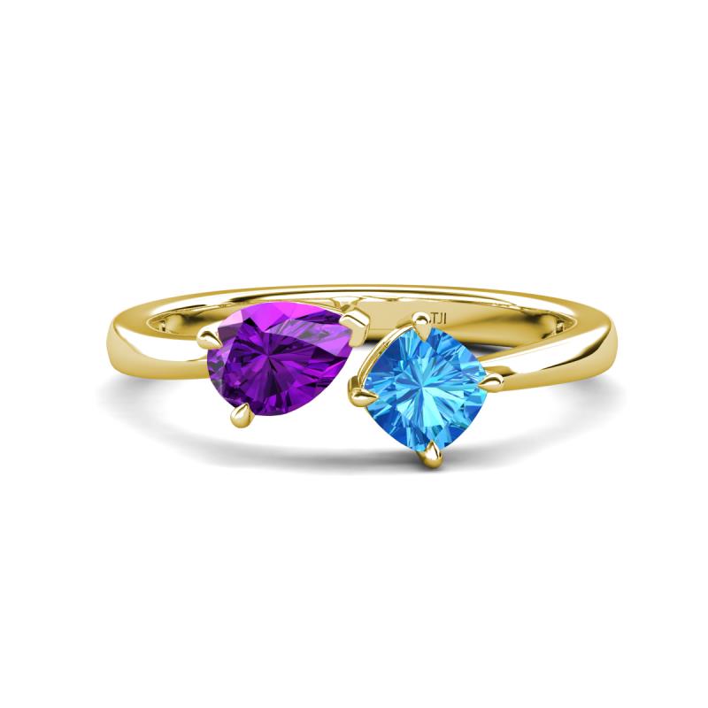 Lysha 1.40 ctw Amethyst Pear Shape (7x5 mm) & Blue Topaz Cushion Shape (5.00 mm) Toi Et Moi Engagement Ring 