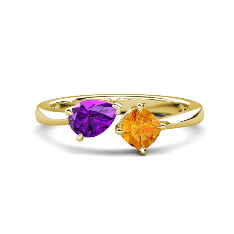 Lysha 1.15 ctw Amethyst Pear Shape (7x5 mm) & Citrine Cushion Shape (5.00 mm) Toi Et Moi Engagement Ring 