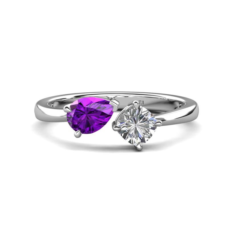 Lysha 1.15 ctw Amethyst Pear Shape (7x5 mm) & Natural Diamond Cushion Shape (5.00 mm) Toi Et Moi Engagement Ring 