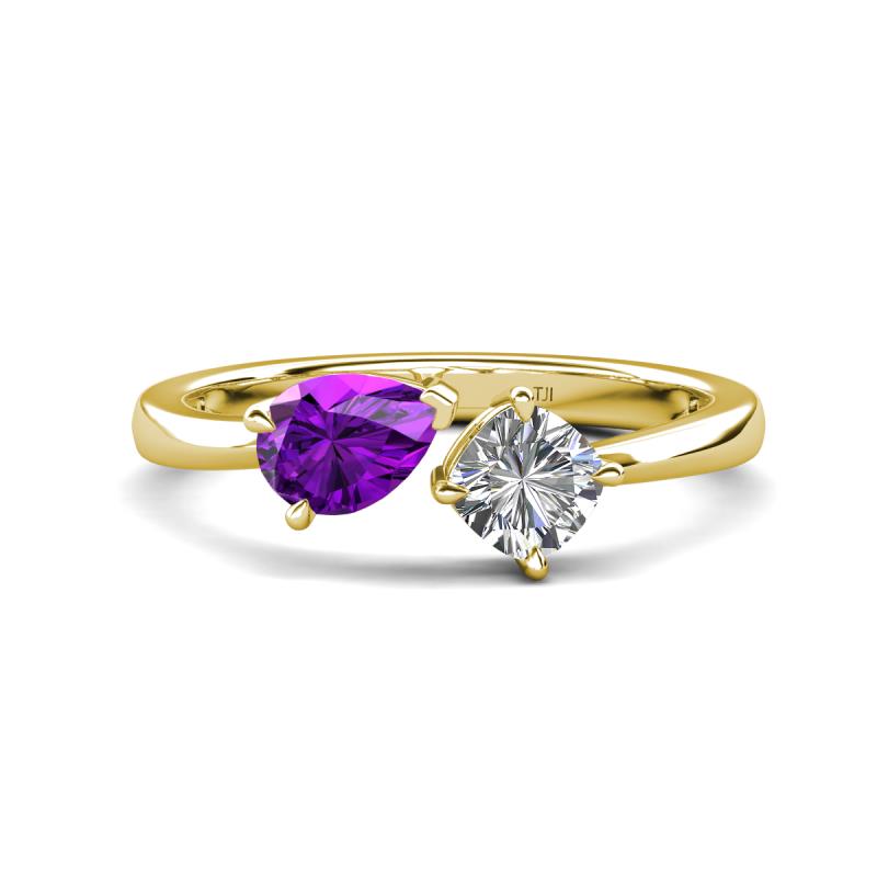 Lysha 1.15 ctw Amethyst Pear Shape (7x5 mm) & Natural Diamond Cushion Shape (5.00 mm) Toi Et Moi Engagement Ring 