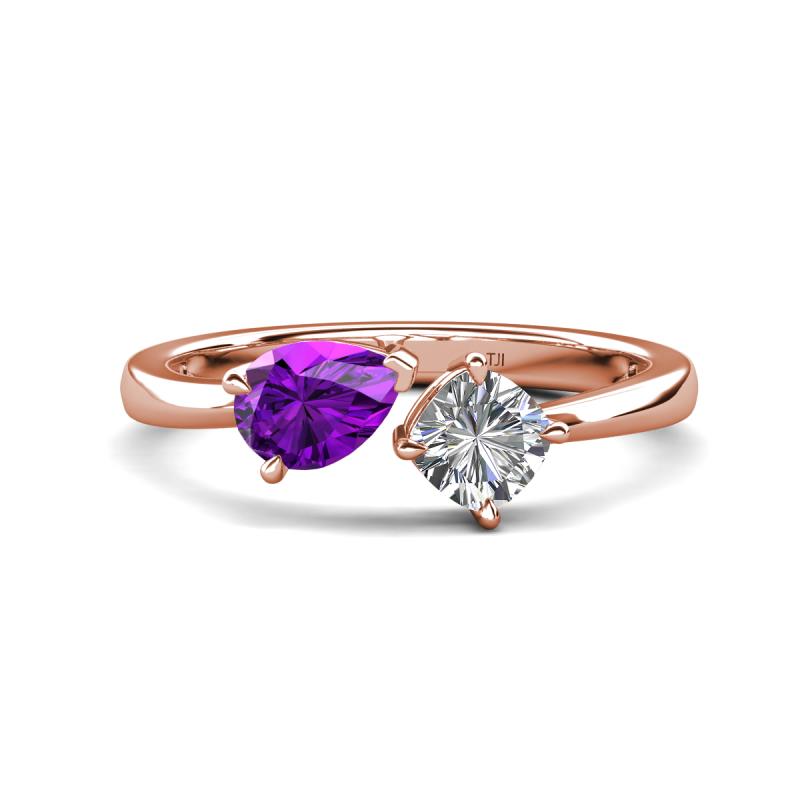 Lysha 1.15 ctw Amethyst Pear Shape (7x5 mm) & Natural Diamond Cushion Shape (5.00 mm) Toi Et Moi Engagement Ring 