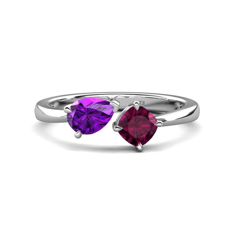 Lysha 1.27 ctw Amethyst Pear Shape (7x5 mm) & Rhodolite Garnet Cushion Shape (5.00 mm) Toi Et Moi Engagement Ring 