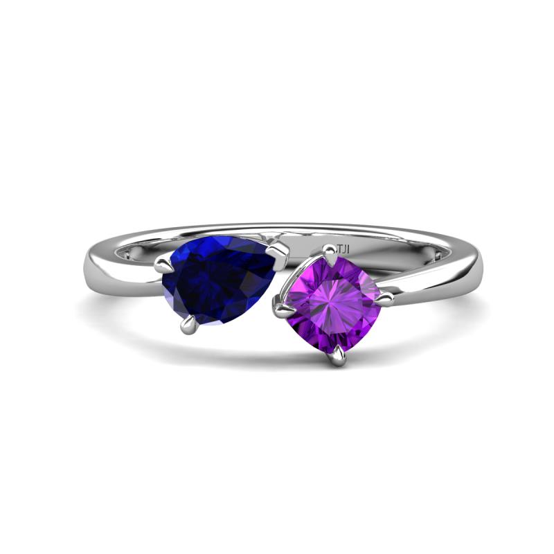 Lysha 1.40 ctw Blue Sapphire Pear Shape (7x5 mm) & Amethyst Cushion Shape (5.00 mm) Toi Et Moi Engagement Ring 