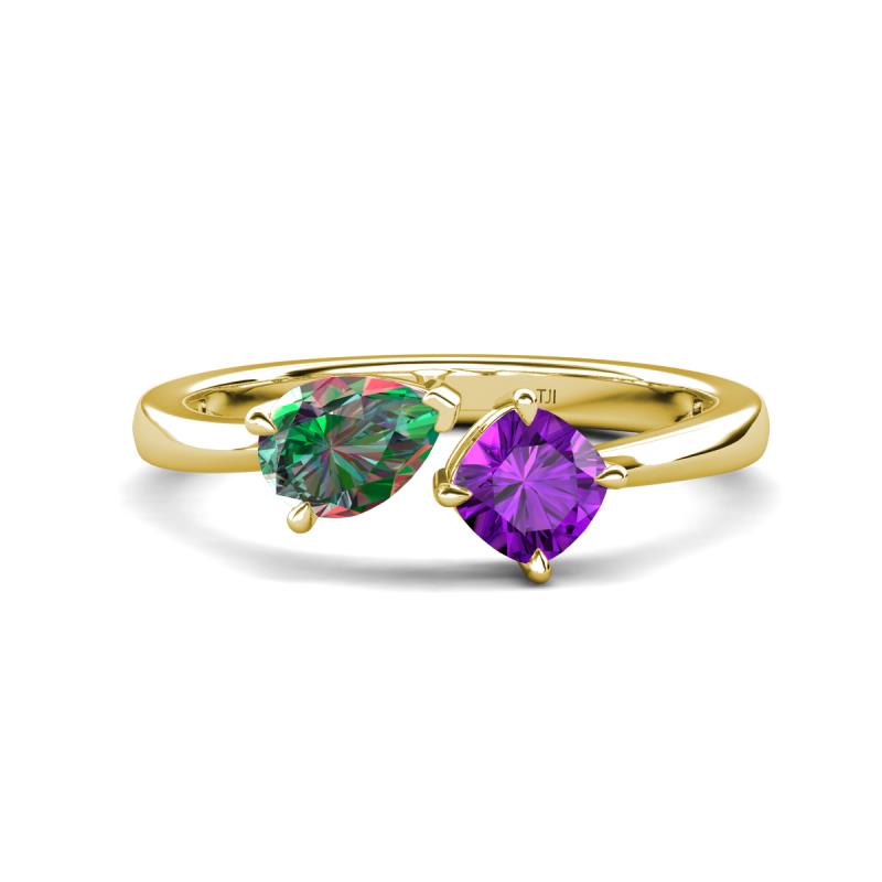 Lysha 1.36 ctw Lab Created Alexandrite Pear Shape (7x5 mm) & Amethyst Cushion Shape (5.00 mm) Toi Et Moi Engagement Ring 