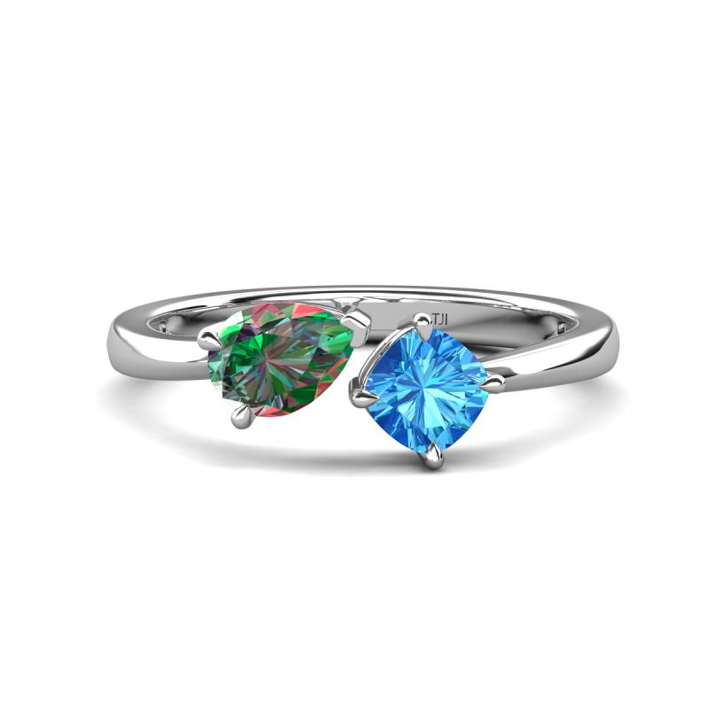 Lysha 1.61 ctw Lab Created Alexandrite Pear Shape (7x5 mm) & Blue Topaz Cushion Shape (5.00 mm) Toi Et Moi Engagement Ring 