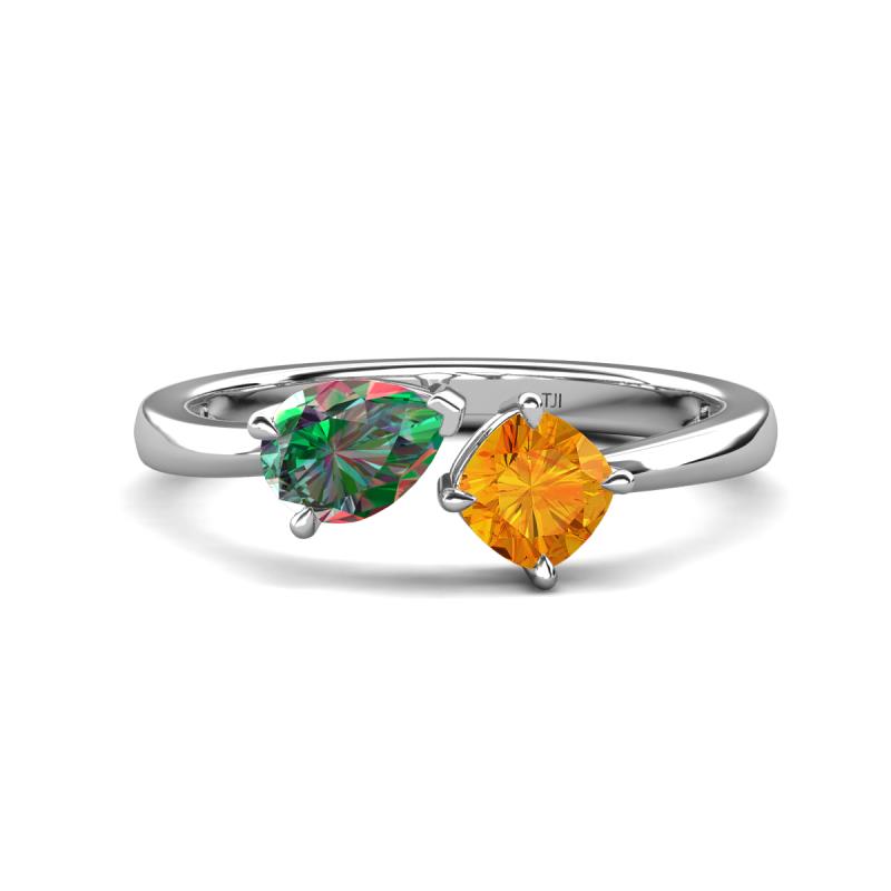Lysha 1.36 ctw Lab Created Alexandrite Pear Shape (7x5 mm) & Citrine Cushion Shape (5.00 mm) Toi Et Moi Engagement Ring 