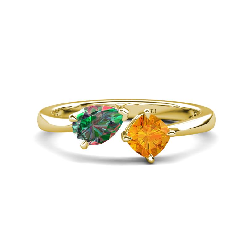 Lysha 1.36 ctw Lab Created Alexandrite Pear Shape (7x5 mm) & Citrine Cushion Shape (5.00 mm) Toi Et Moi Engagement Ring 