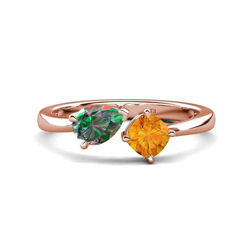 Lysha 1.36 ctw Lab Created Alexandrite Pear Shape (7x5 mm) & Citrine Cushion Shape (5.00 mm) Toi Et Moi Engagement Ring 