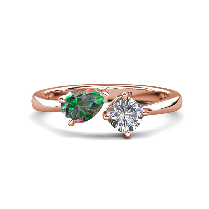 Lysha 1.36 ctw Lab Created Alexandrite Pear Shape (7x5 mm) & Natural Diamond Cushion Shape (5.00 mm) Toi Et Moi Engagement Ring 